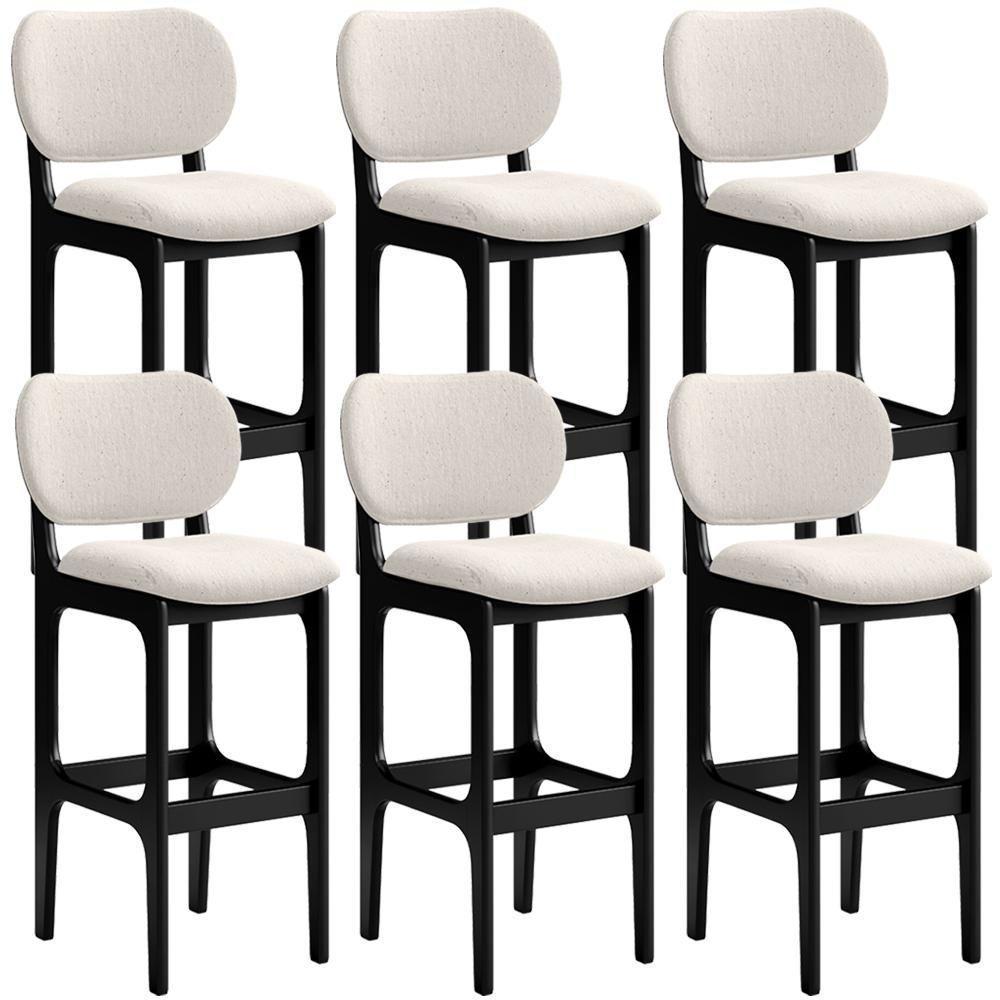 Kit 6 Banquetas Alta Bar Cozinha Betta L02 Preto Linho Cru - 1