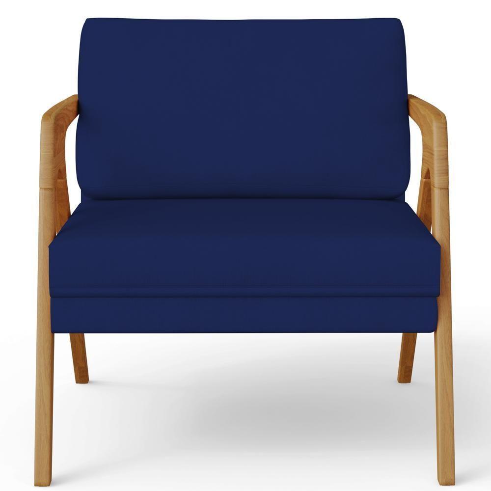 Poltrona Pietra Estrutura De Madeira Suede Azul Marinho - 4