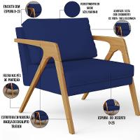 Poltrona Pietra Estrutura De Madeira Suede Azul Marinho - 6