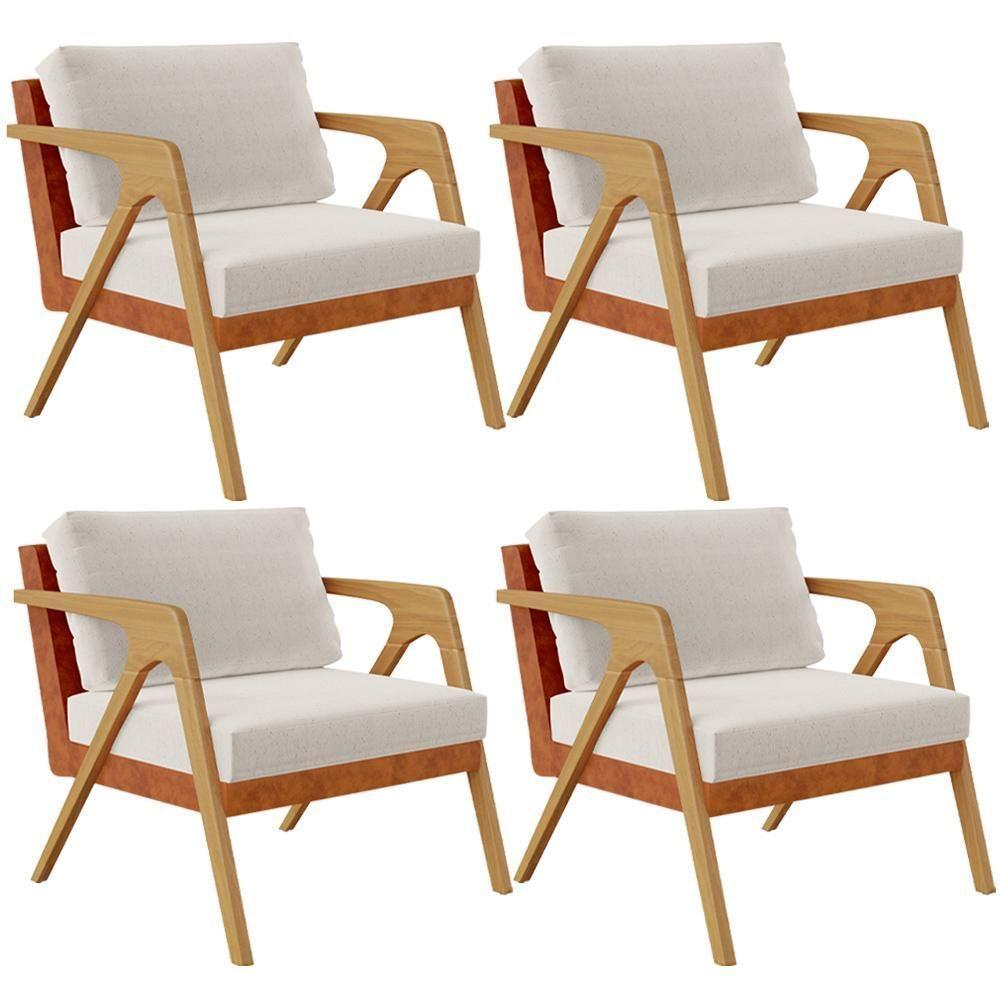 Kit 04 Poltronas Sala L02 Couríssimo Camel Linho Cru - 1