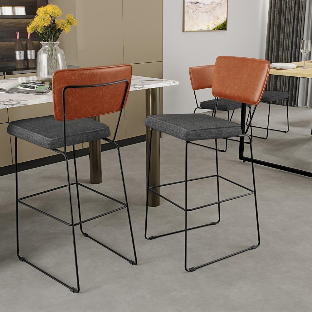 Kit 03 Banquetas Altas Camel Linho Cinza Escuro - 9