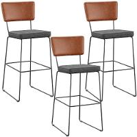 Kit 03 Banquetas Altas Camel Linho Cinza Escuro - 1