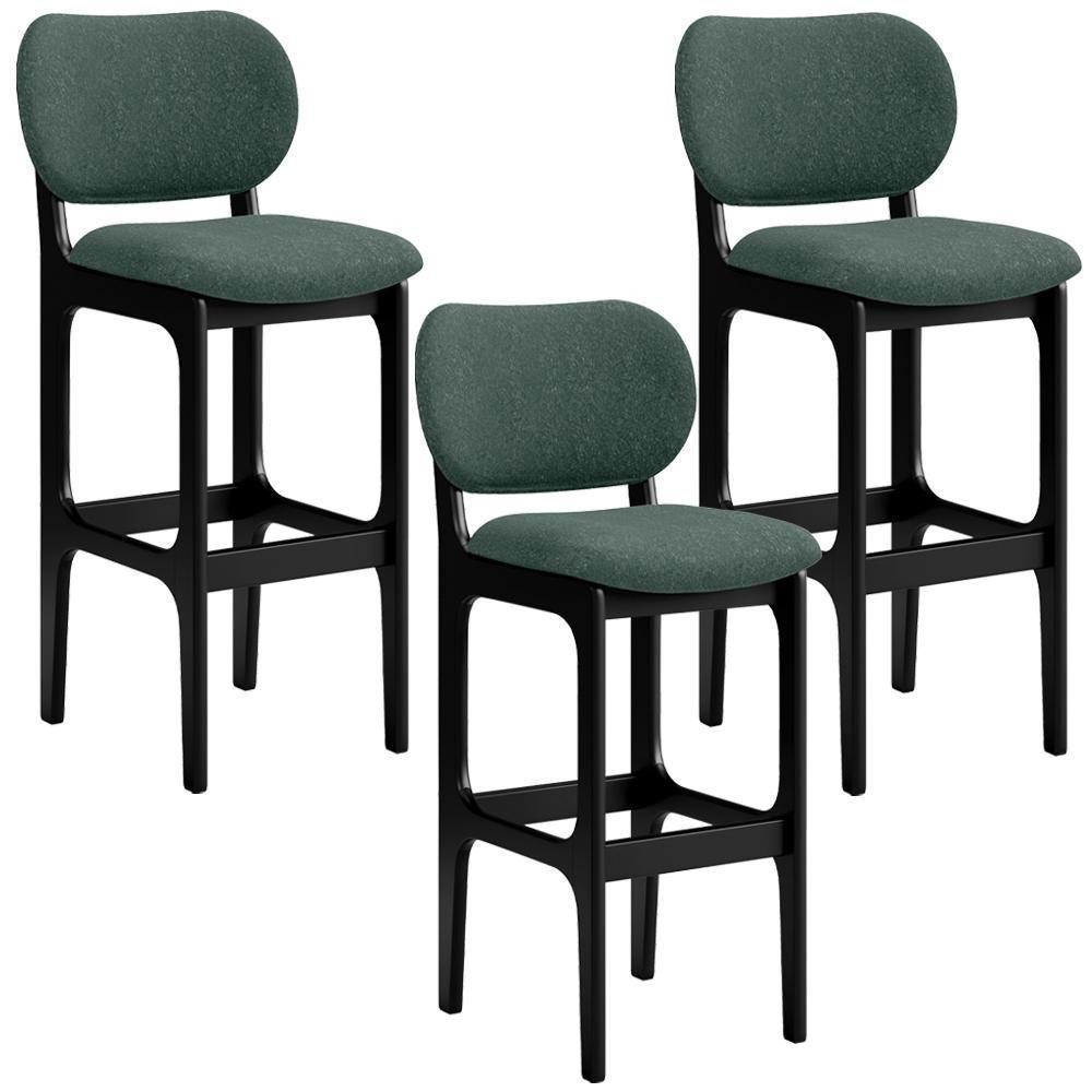 Kit 3 Banquetas Alta Cozinha Betta L02 Preto Verde Musgo - 1