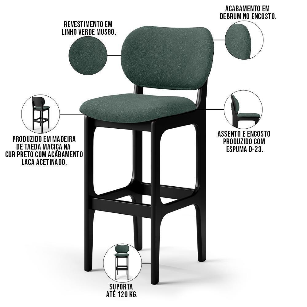 Kit 3 Banquetas Alta Cozinha Betta L02 Preto Verde Musgo - 6
