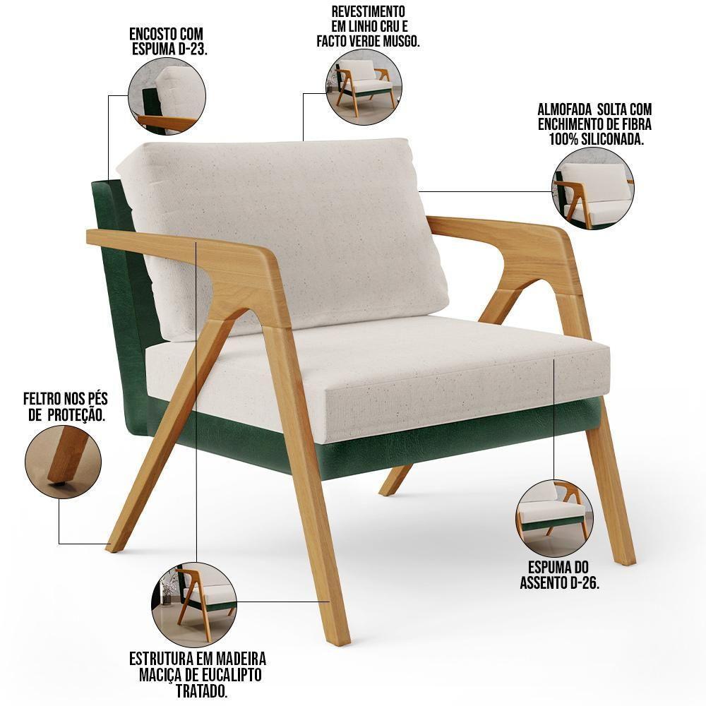 Poltrona Para Sala Estar Pietra Facto Verde Musgo Linho Cru - 5