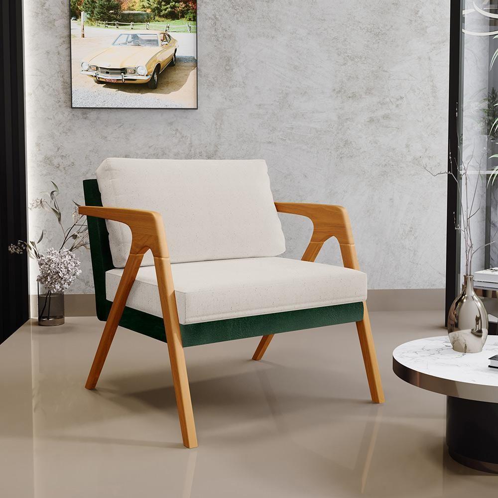 Poltrona Para Sala Estar Pietra Facto Verde Musgo Linho Cru - 7