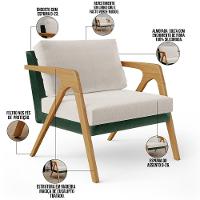 Poltrona Para Sala Estar Pietra Facto Verde Musgo Linho Cru - 9