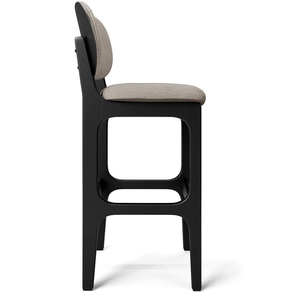 Banqueta Alta Bar Cozinha Fixa Betta L02 Preto Linho Bege - 3