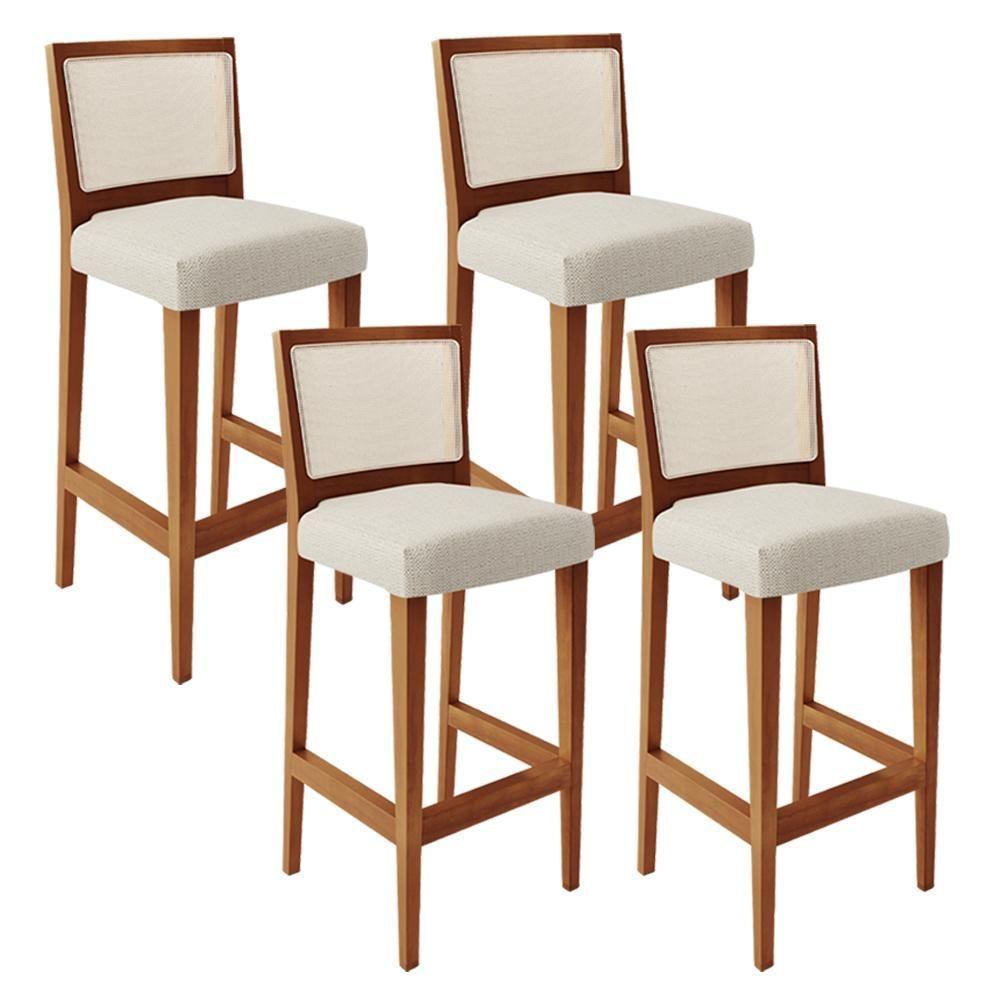 Kit 04 Banquetas Alta Branco Linho Champagne - 1
