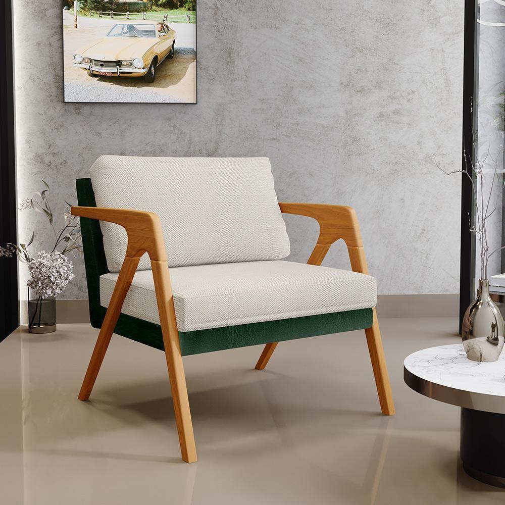 Kit 04 Poltronas Pietra Facto Verde Musgo Linho Champagne - 8