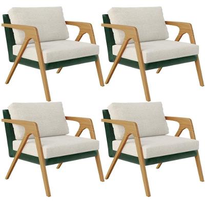 Kit 04 Poltronas Decorativas Pietra L02 Verde Bege Lyam Decor