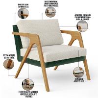 Kit 04 Poltronas Pietra Facto Verde Musgo Linho Champagne - 6