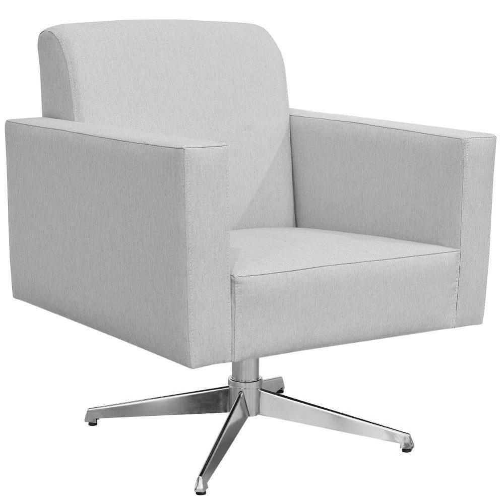 Poltrona Com Base Giratória Para Sala De Estar Linho Cinza - 1