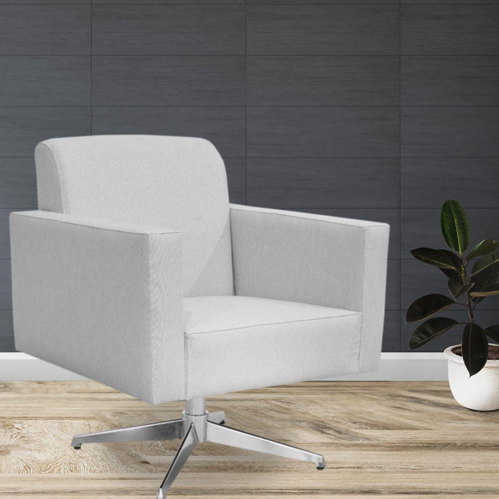 Poltrona Com Base Giratória Para Sala De Estar Linho Cinza - 7