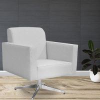 Poltrona Com Base Giratória Para Sala De Estar Linho Cinza - 7