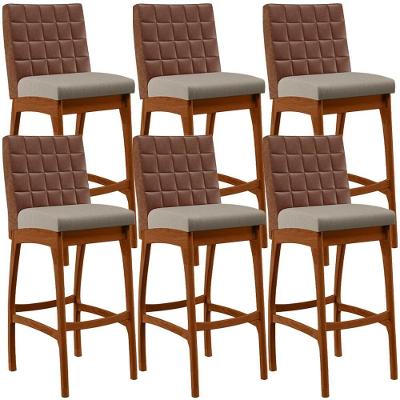 Kit 06 Banquetas Altas Mila Marrom Linho Bege