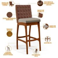 Kit 06 Banquetas Altas Mila Marrom Linho Bege - 7