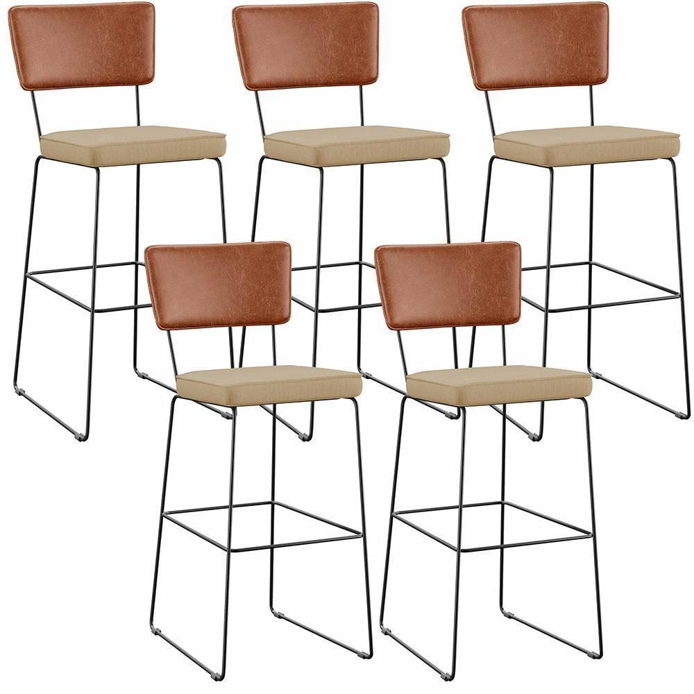 Kit 05 Banquetas Altas Camel Linho Bege Escuro - 1