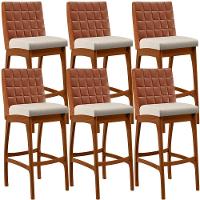 Kit 06 Banquetas Altas Mila Camel Linho Cru - 1