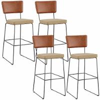 Kit 04 Banquetas Altas Camel Linho Bege Escuro - 1