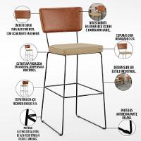 Kit 04 Banquetas Altas Camel Linho Bege Escuro - 7