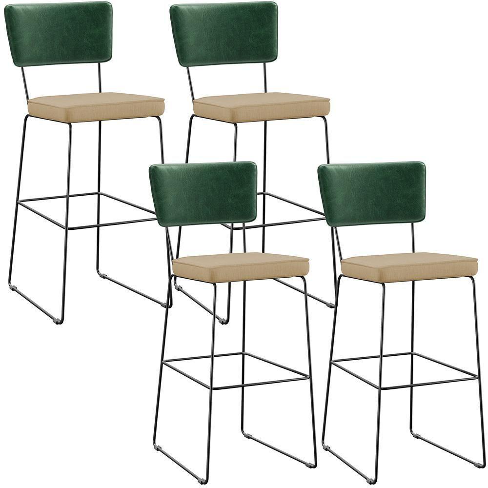 Kit 04 Banquetas Altas Facto Verde Musgo Linho Bege Escuro - 1