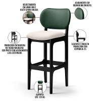 Kit 6 Banquetas Alta Betta Preto Facto Verde Linho Cru - 6