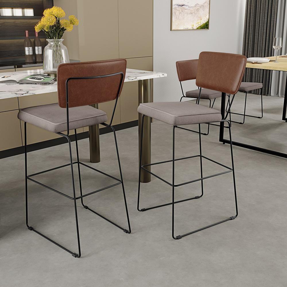 Kit 04 Banqueta Alta Cozinha Allana L02 Marrom Linho Bege - 11