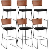 Kit 06 Banquetas Altas Cozinha Camel Linho Chumbo - 1