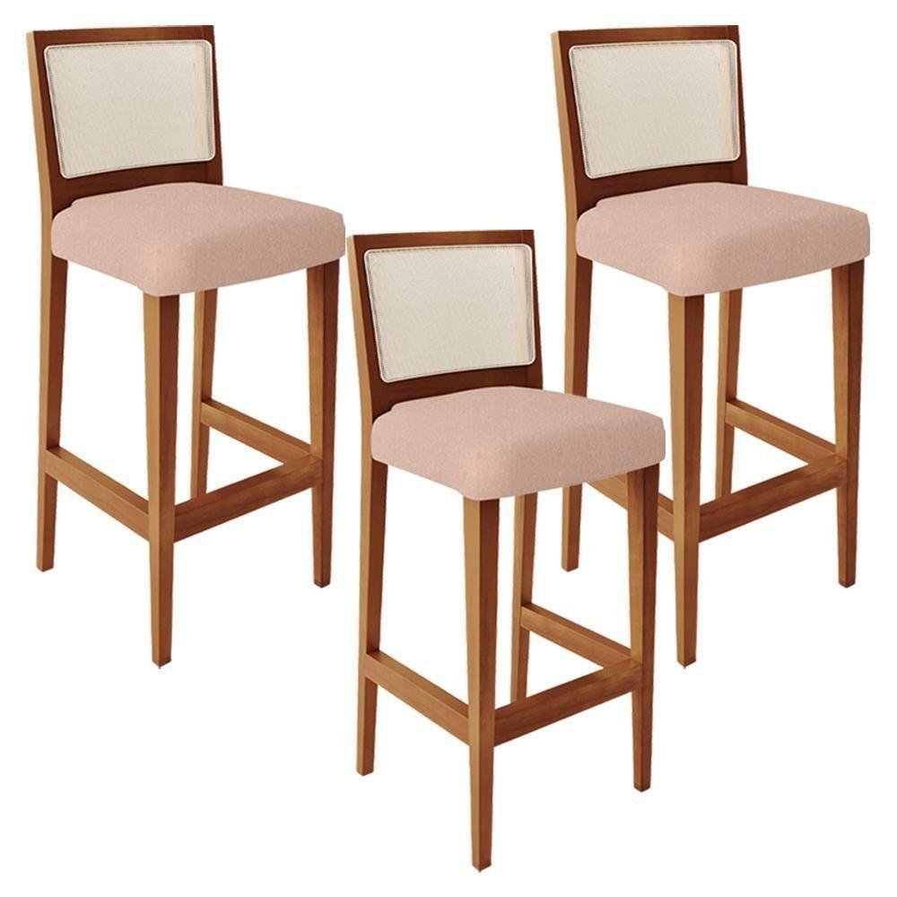 Kit 03 Banquetas Alta Branco Linho Rosê - 1