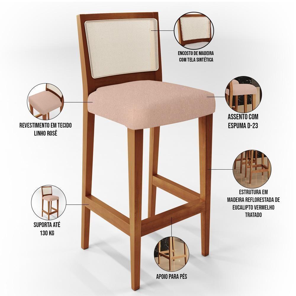 Kit 03 Banquetas Alta Branco Linho Rosê - 6