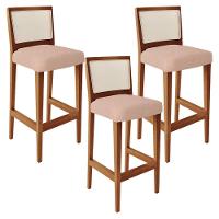 Kit 03 Banquetas Alta Branco Linho Rosê - 1