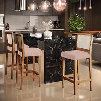 Kit 03 Banquetas Alta Branco Linho Rosê - 8