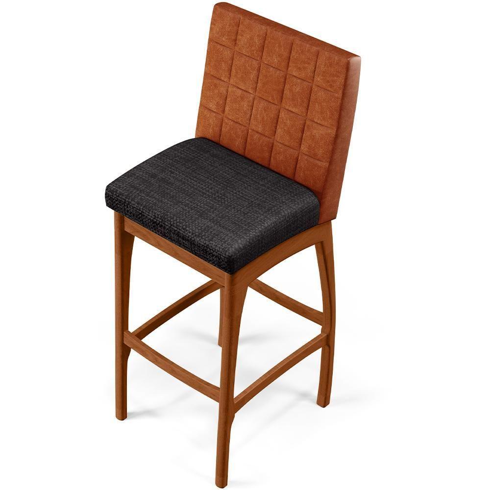 Kit 05 Banquetas Altas Mila Camel Linho Chumbo - 3