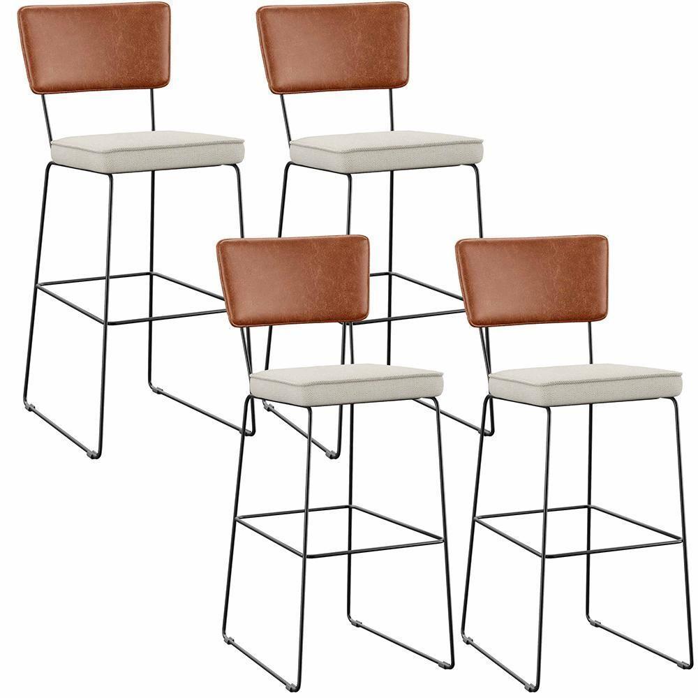 Kit 04 Banquetas Altas Camel Linho Champagne - 1