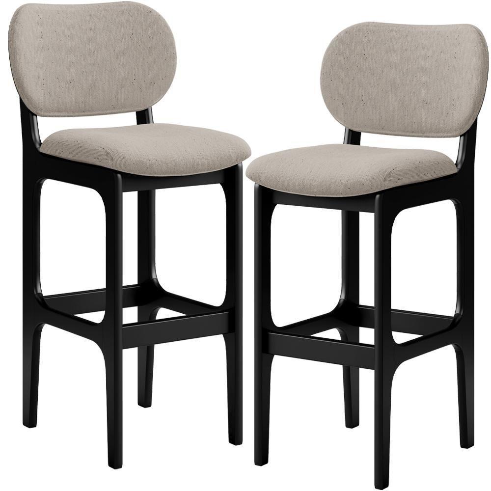 Kit 2 Banquetas Alta Betta Preto Linho Bege - 1