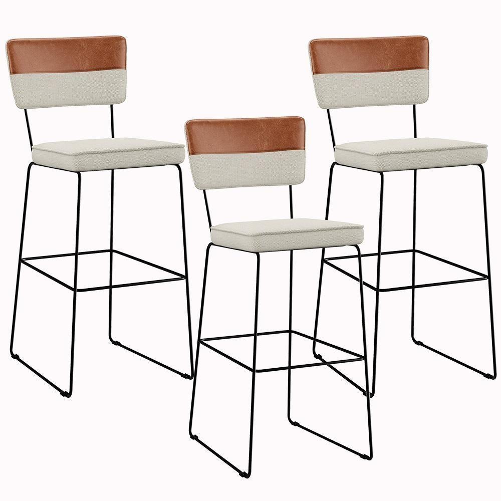 Kit 03 Banquetas Altas Allana L02 Faixa Camel Champagne - 1