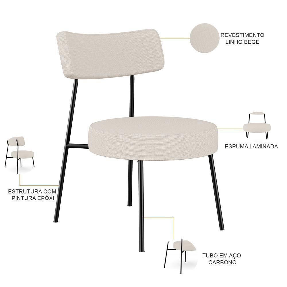 Poltrona Base Fixa Londres F01 Linho Bege - 5