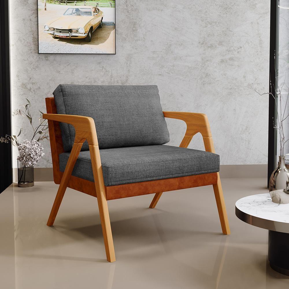 Kit 02 Poltronas Sala L02 Camel Linho Cinza Escuro - 8