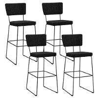 Kit 04 Banquetas Alta Base Aço Fixa Linho Chumbo - 1