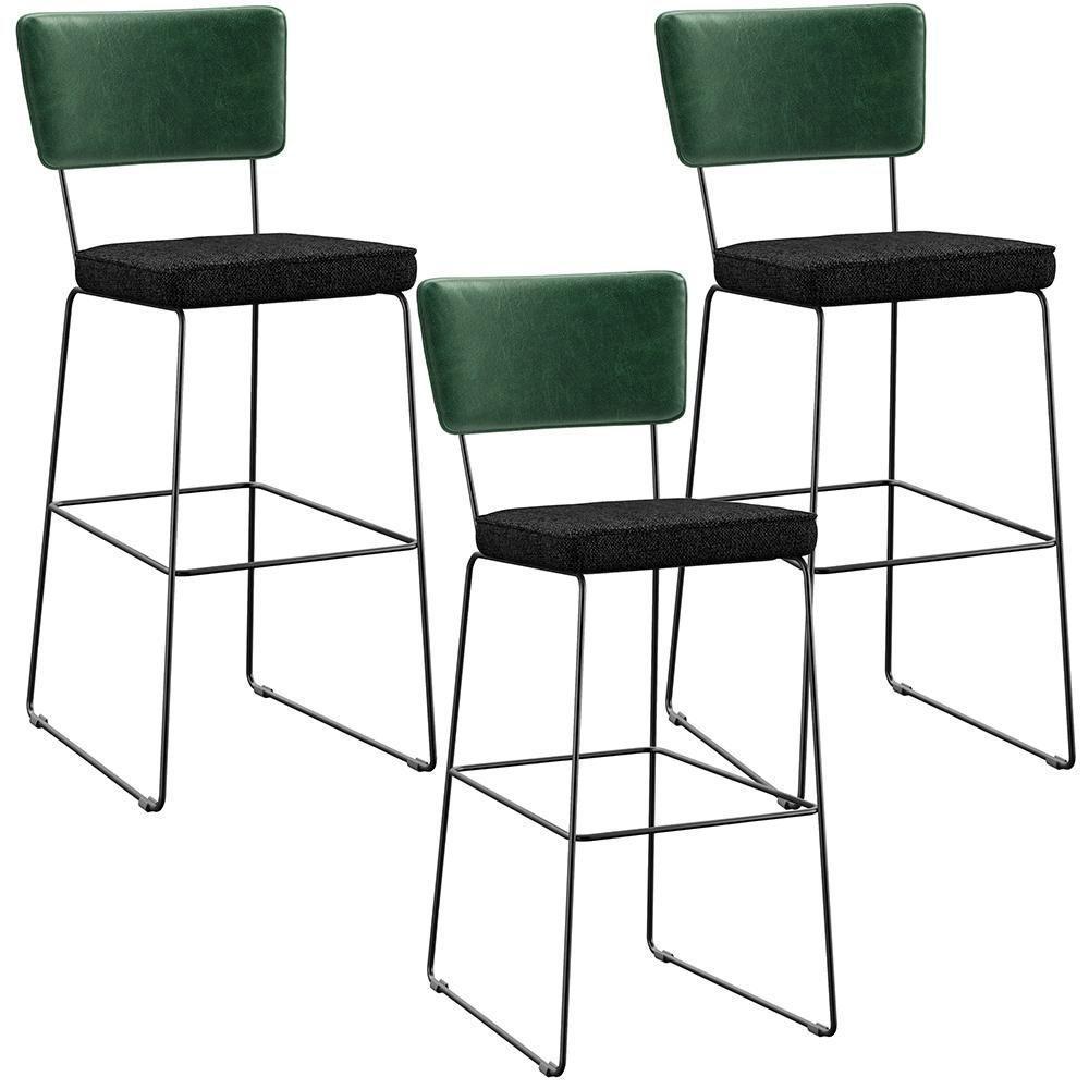 Kit 03 Banquetas Altas Allana L02 Verde Musgo Chumbo - 1