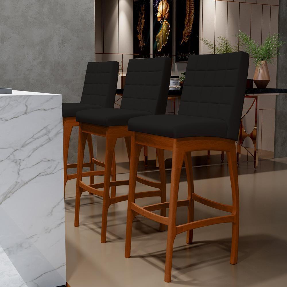 Kit 06 Banquetas Altas Para Cozinha B04 Suede Preto - 9