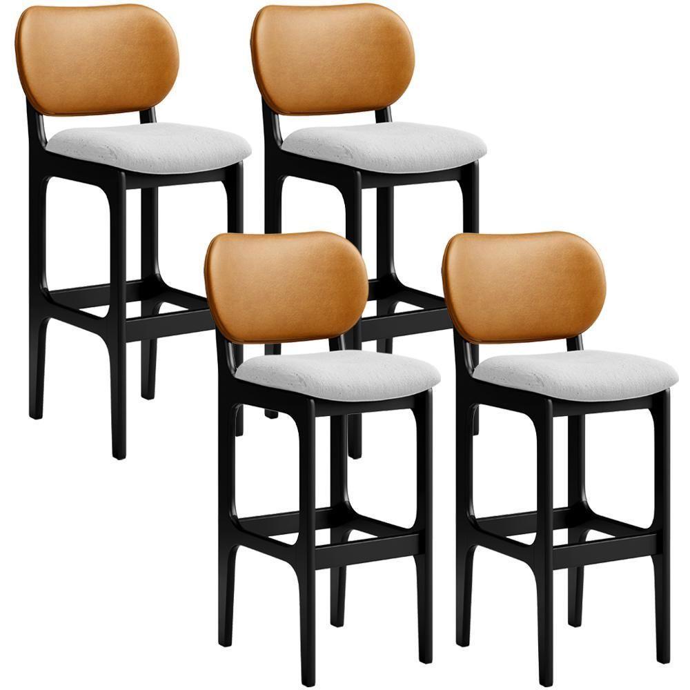 Kit 4 Banquetas Alta Betta Preto Whisky Linho Cinza - 1