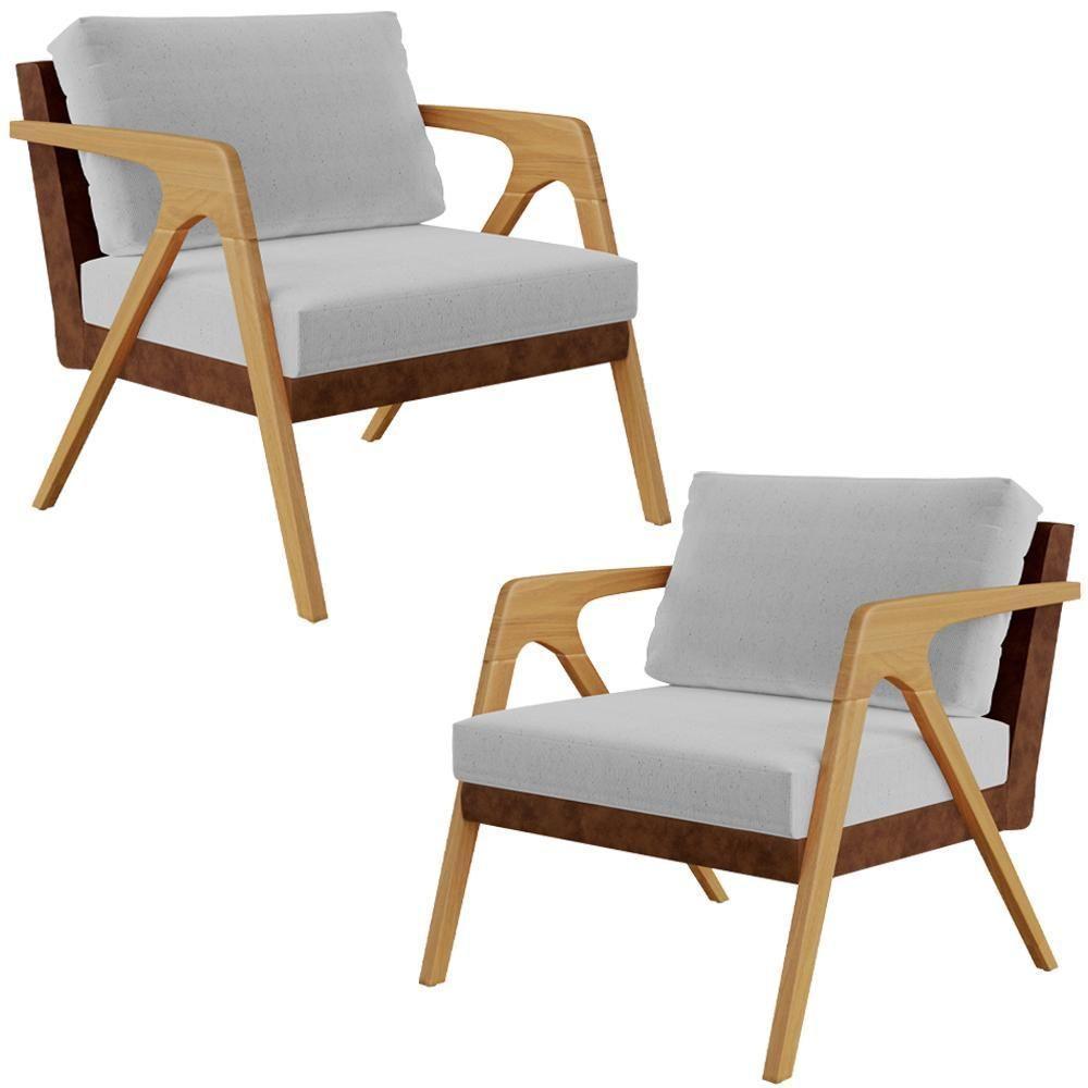 Kit 2 Poltronas Pietra L02 Couríssimo Marrom Linho Cinza - 1