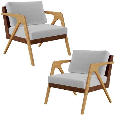 Kit 2 Poltronas Pietra L02 Para Sala De Estar Corino Linho Cinza Marrom Lyam Decor