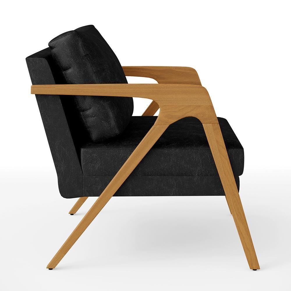 Kit 04 Poltronas Estrutura Madeira L02 Preto Brilho - 3