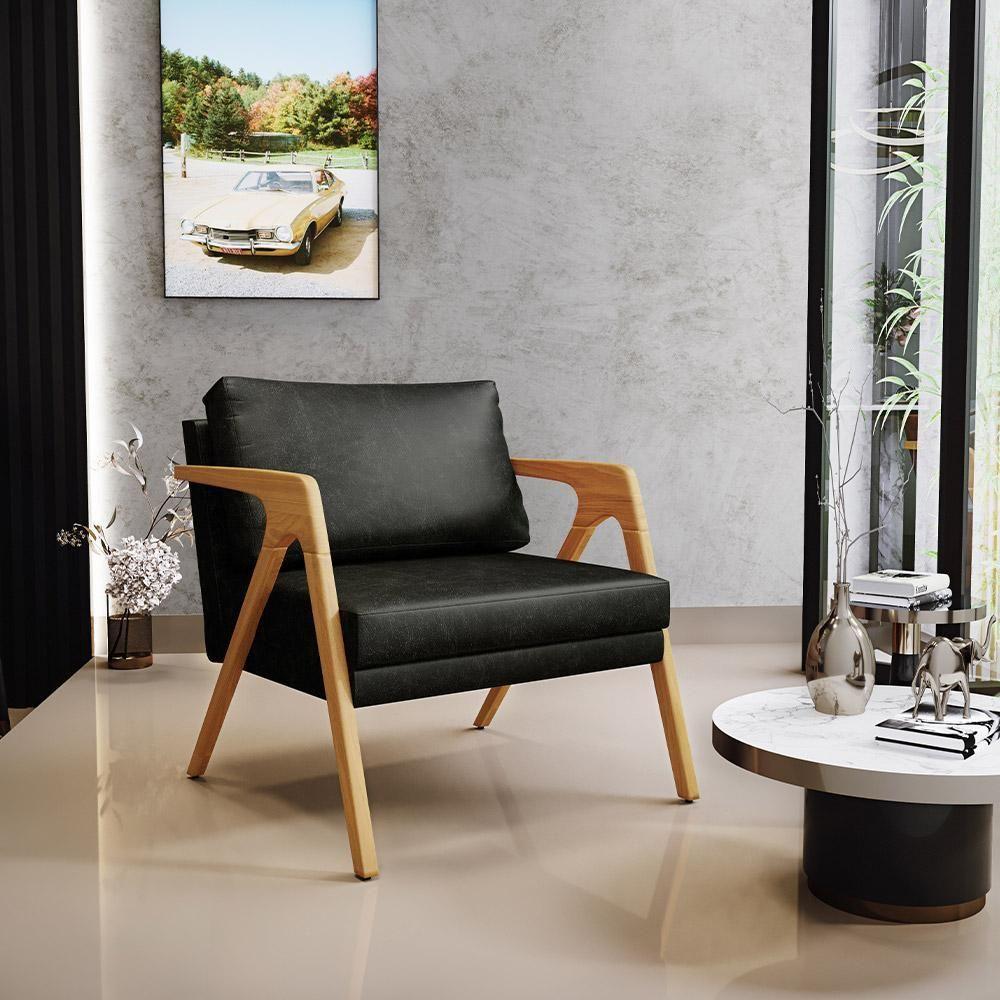 Kit 04 Poltronas Estrutura Madeira L02 Preto Brilho - 8