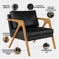 Kit 04 Poltronas Estrutura Madeira L02 Preto Brilho - 6