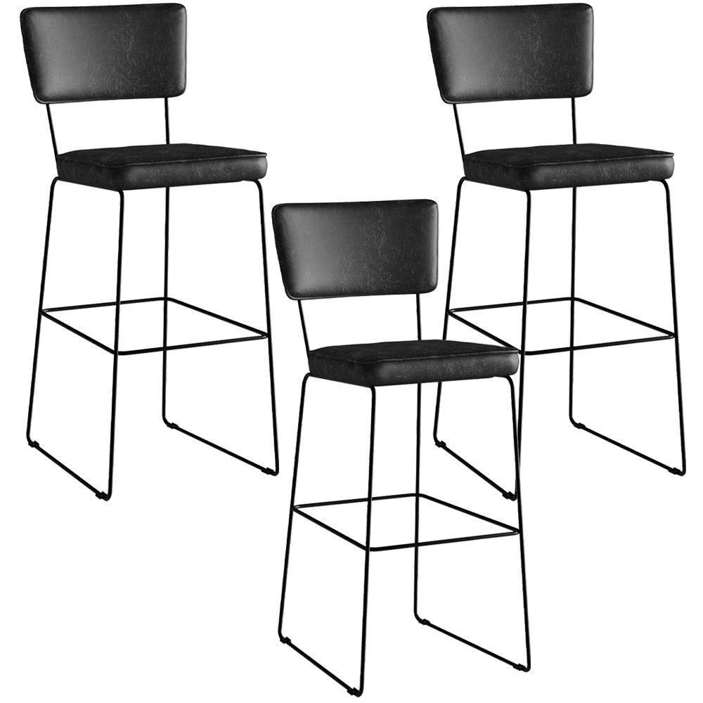 Kit 03 Banquetas Altas Base Em Aço Fixa Preto - 1