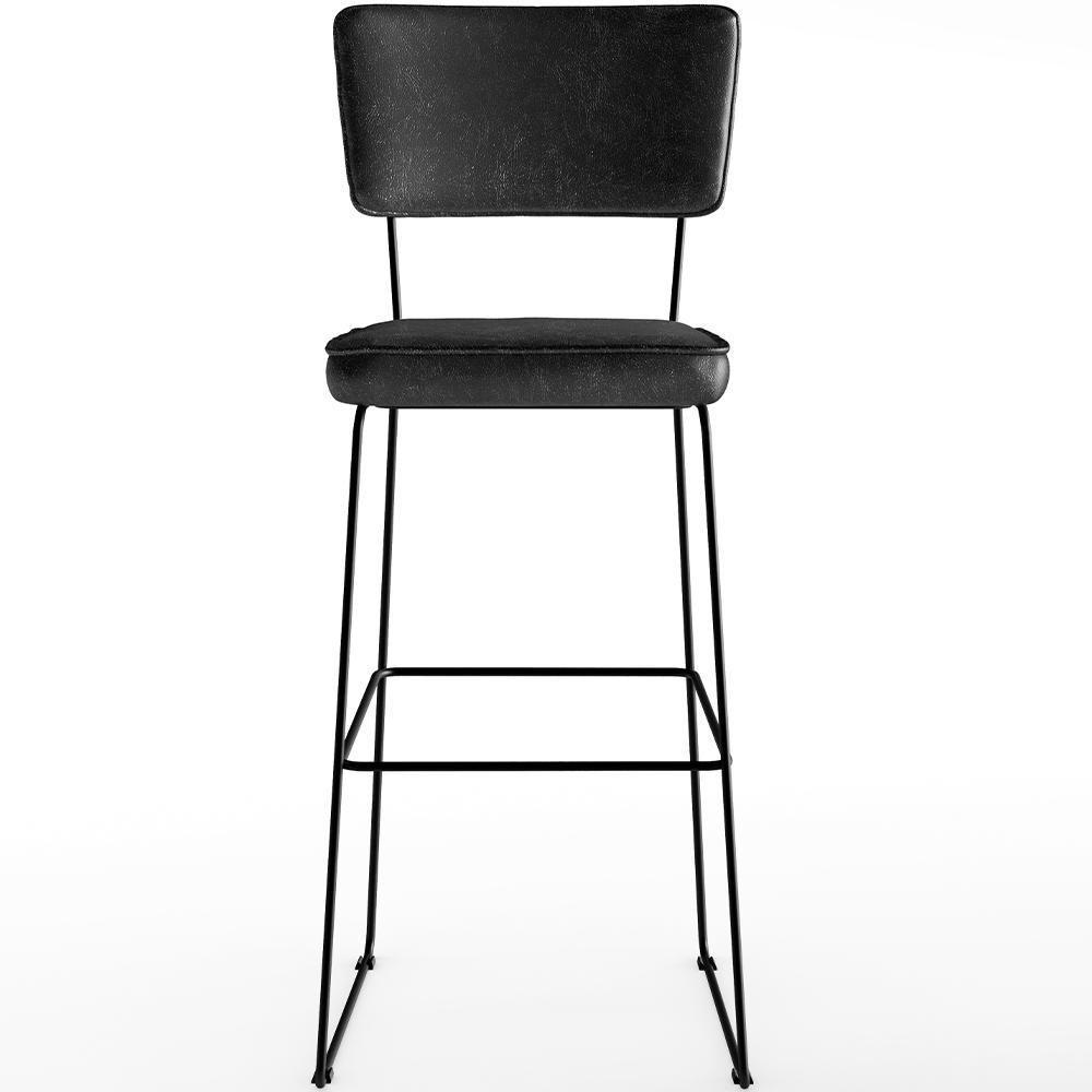 Kit 03 Banquetas Altas Base Em Aço Fixa Preto - 5